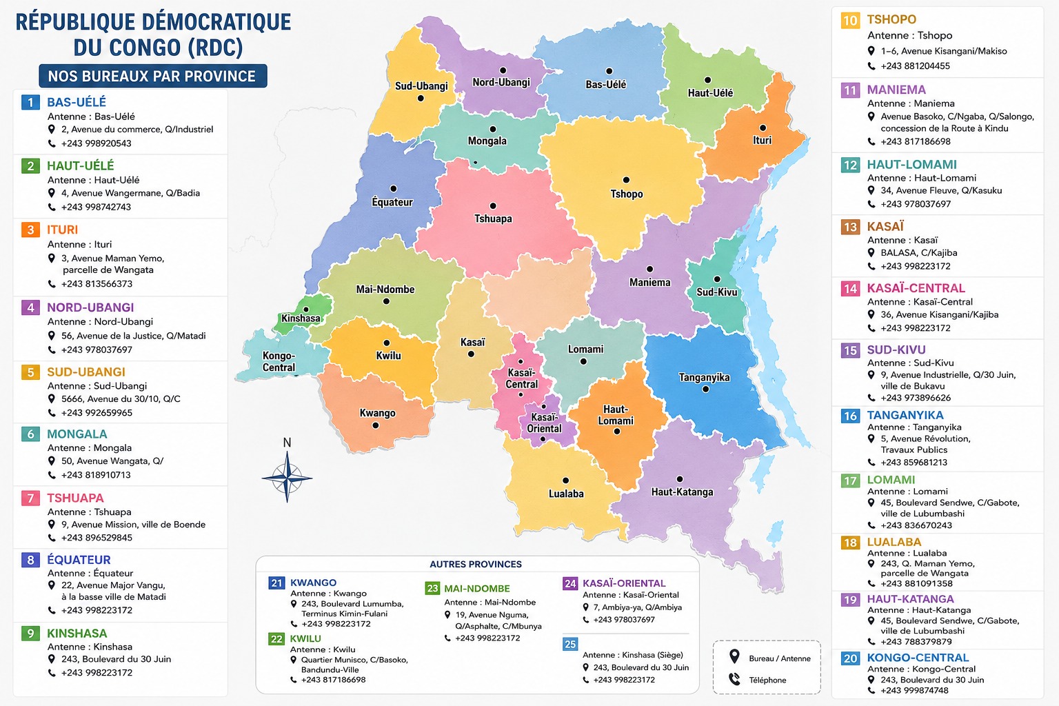Carte des Antennes BTC en RDC